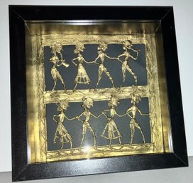 BRASS HAND-CAST (Lost Wax Casting) DHOKRA TRIBAL FIGURES FROM ODISHA--IN SHADOW BOX--8' X 8'