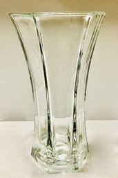 BEAUTIFUL IN ITS SIMPLICITY---HEAVY GLASS VASE WITH INTERESTING IDENTIFYING STAR DESIGN ON BOTTOM--9' TALL