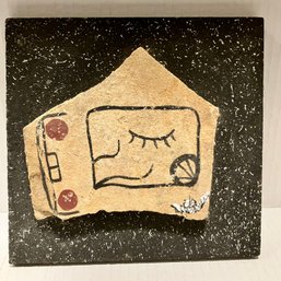 Whimsical Rock Art Style On Stone- With Painted Wood Backing--signed By Artist-Ready To Hang