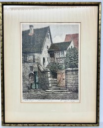 Beautiful Softly Colored ORIGINAL SIGNED Sketch Of A European Street By A European Artist--FRAMED--17.5' X 14'