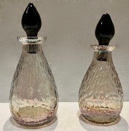 Antique Perfume Bottles With Textured Surface And Glass Tops--5' And 5.5'