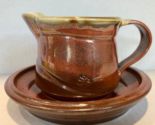 Very Attractive And Substantial Studio Pottery Syrup Pitcher From WILLOW COUNTRY-- 4 Inches Tall--Great Cond.