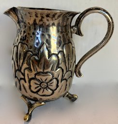 Antique Hand-Tooled Small Pitcher Made Of Heavy Tin--5 Inches Tall---Illegible Maker On Bottom