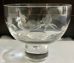 Beautiful LA PIAZZA Crystal Bowl With Etching And Bubble In Base--Marked--7.5 Inches Tall--Excellent Condition