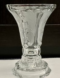 Antique Glass Vase With Frosted Floral Design--8 Inches Tall--excellent Condition--heavy And Solid