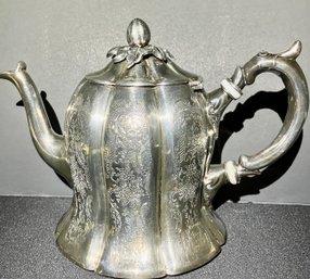 Beautiful Vintage Silverplated  (Over Brass) Pitcher With Intricate Etched Designs And Ornate Lid--8' Tall