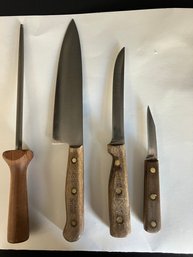 Three Vintage High Quality Chicago Cutlery Knives With Knife Sharpener--100S/ 42S