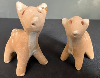 Two Small Vintage Primitive Clay Deer--probably Native American--2.5'-2.25'--Two Repaired Breaks