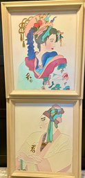 Two Unique Pieces Of Original Japanese Themed Art With Raised Elements--signed By Artist 'SISTARS'--25' X 30'