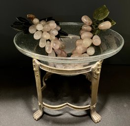 Beautiful And Classy Pedestal-like Display Of Glass And Brass--With Pink Quartz Grapes--7' Tall X 8' Across