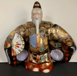 Dramatic, Colorful And Stately Japanese Porcelain Figure...Okina Kabuki Dancer--10.5' Tall X 9.5 Wide