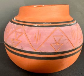 Vintage Piece Of Native American Pottery--More Colorful Than Most--Unknown Tribe Or Age--5' X 5'