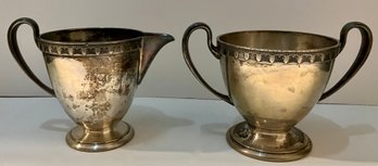 Vintage Silverplated Creamer And Sugar Bowl--stamped 'Barbara TUDOR PLATE  ONEIDA COMMUNITY MADE'.  3.75' TALL