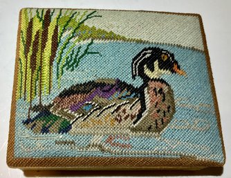 Beautiful Vintage Chinese Hand-Stitched Needlework Jewelry Box --with Silk Lining--4.5' X 3.75'