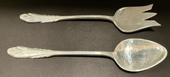 Hammered Silver Metal (Aluminum?)  Serving Utensils--stamped 'ARGENTAL'---10' Long