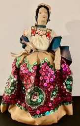 Amazingly Detailed Vintage Hand-Made Doll With Layers Of Clothing And Careful Detailing!--8' Tall--Wood Base