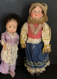 Two Antique/Vintage Dolls--8' And 9.5 Inches Tall--(no Information About Them.)