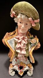 Large Ornate Fine Porcelain Majolica (Royal Dux?) Victorian Bust-18 Inches Tall X 7 Inches Across--Numbered