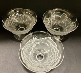 Three High Quality Vintage Dessert Bowls With Frosted Glass Design--4' X 5'