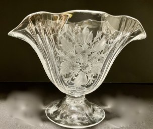 Elegant And Beautiful Antique Hand-blown Crystal Vase With Etched Designs---6.5' Tall  X 9' Across Top