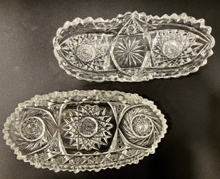 Two High Quality Sparkling Oblong Vintage Cut Glass Serving Dishes--8' X 3.5'