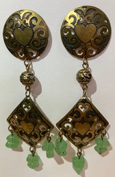 Ornate Metal And Beaded NP BRAND Earrings--2.5 Inches Long--See Photos For Detail