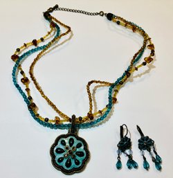 Very 60s Looking Necklace And Earring Set---See Photos For Detail--Great Condition--19' Long