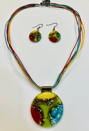 Very Colorful And Fun Necklace And Earring Matching Set!  Necklace 19 Inches Long--Pendant 2'