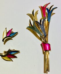 Very Vintage Matching Brooch And Earring Set--Excellent Condition