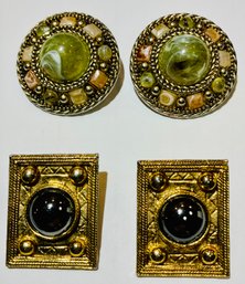 Two Pair Of Dramatic And Large Vintage Clip-on Earrings---1.5' - 2'---See Photos For Detail