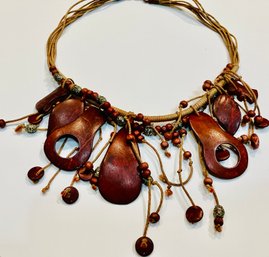 Unique Artisan-crafted Necklace With Wood And Beads--19 Inches Long---See Photos For Detail