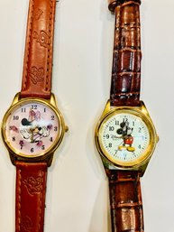 OFFICIAL DISNEY MINNIE MOUSE And MICKEY MOUSE WATCHES With Leather Bands