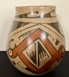 MEXICAN TONALA Hand Painted Pottery Pot---6 Inches Tall--Stamped On Bottom