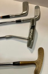 THREE VINTAGE NAME BRAND PUTTERS & ONE IRON-FOR THE COLLECTOR, OR A GOLFER WHO WANTS TO TRY DIFFERENT PUTTERS!