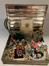 Nothing Very Valuable, But Lots Of Fun Trinkets  And Decorative Pieces For The Crafter--IN A COOL SILVER BOX!