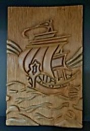 Vintage Wood Carving Of Ship---18' X 11'