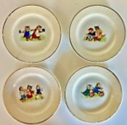 FOUR Antique Children's Porcelain/China Plates With Playful Cats-Unmarked--4.5' Diameter