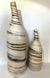 Pair Of Intentionally Crooked COLE RIVER Pottery Vases In Bottle Shapes--11' & 15'--Beige/Brown