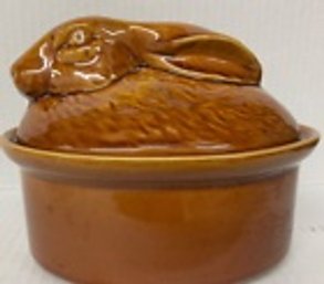 Vintage SECLA Rabbit On Nest--- Covered Pottery Dish--Made In Portugal--5.5' X 5'