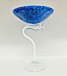 Jozefina Krosno Hand Blown Glass Pedestal Bowl--Cobalt Blue/Clear--9.25' High