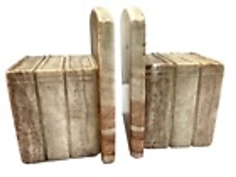 Heavy Hand Hand Carved Soapstone Bookends In Shape Of Books--Signed By Artist---5' Tall