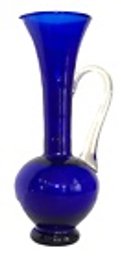 Handmade Cobalt Blue Ewer Style Glass Pitcher W/clear Handle(Maybe Wanda?) --9.5' Tall