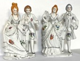 TWO Vintage Porcelain Victorian Couples Hand Painted In Japan--7 Inches