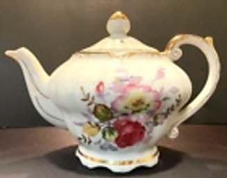 Vintage Porcelain Music Box Teapot--Plays 'Tea For Two'--Gilded