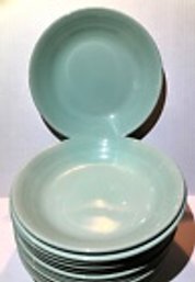 TWELVE Vintage Green English BERYL WOOD'S WARE Dessert Plates/Bowls-7.5'x 1.5' Deep