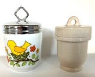 TWO Vintage Egg Coddlers-Bird Is 'Lorrie Design'-Japan & Beige Is English Porcelain