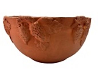 Hand-Crafted Terracotta Bowl--Unglazed ---Strawberry Edge Design--Made In Portugal--9' Diameter