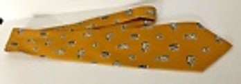 Gold Wathne Silk Tie With Hippos--Excellent Condition