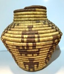 ZULU TRIBE/AFRICAN COILED BASKET WITH NATIVE DESIGNS--8' X 6'