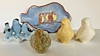 Collection Of Birds--2 Yellow & White LENOX--BAVARIAN Blue Trio--hand-painted Trinket Dish--blown Glass Bird